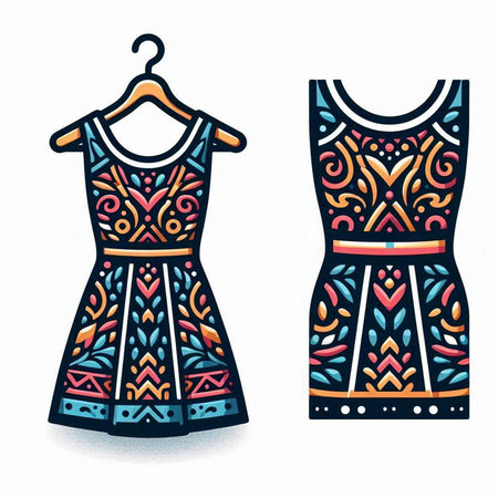 Dress with ethnic ornaments. Hand drawn vector illustration.のイラスト素材