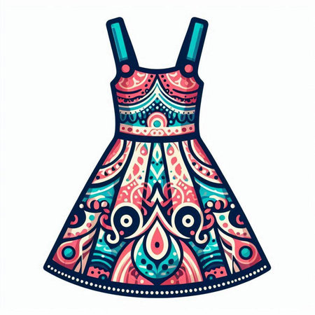 Dress with ornament. Hand drawn vector illustration. Doodle style.のイラスト素材