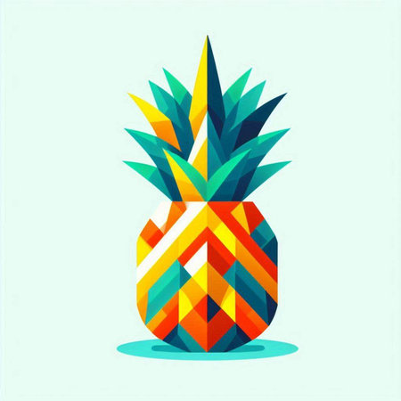 Pineapple in a vase with colorful geometric pattern. Vector illustration.のイラスト素材