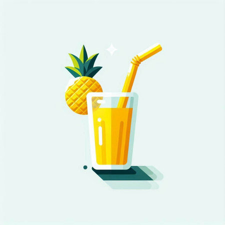 Cocktail with pineapple and straw. Vector illustration in flat styleのイラスト素材