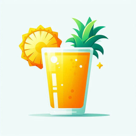 Vector illustration of fresh orange juice in a glass with pineapple. Summer drink.のイラスト素材