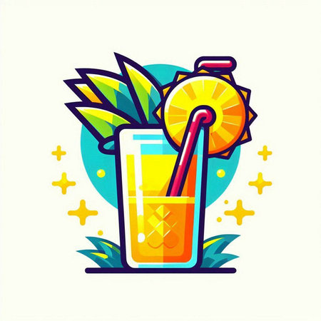 Cocktail with pineapple and straw in flat style. Vector illustration.のイラスト素材