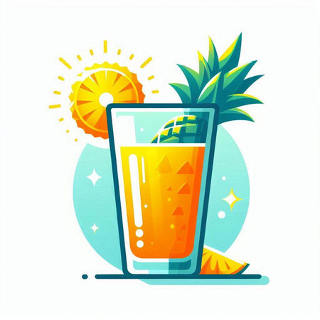 Pineapple juice in a glass with a slice of orange. Vector illustration.のイラスト素材