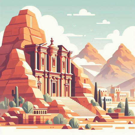 Egyptian ancient city of Petra. Vector illustration in retro style.のイラスト素材