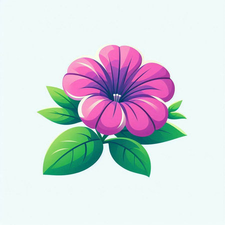 Beautiful pink flower with green leaves on white background. Vector illustration.のイラスト素材