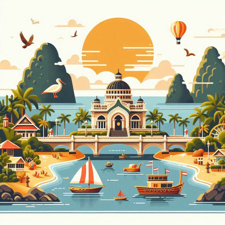 Tropical island of Sri Lanka. Vector illustration in flat styleのイラスト素材