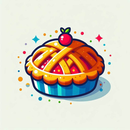 Illustration of a pie with cherry on top, vector illustration.のイラスト素材