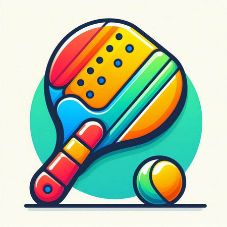 Tennis racket and ball icon. Vector illustration in flat style.のイラスト素材