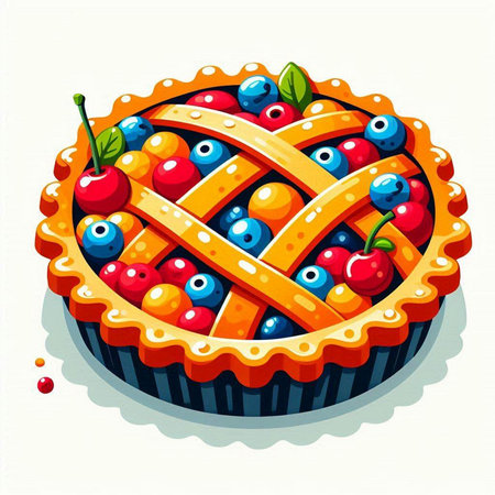 Cake with blueberries and cherries. Cartoon vector illustration.のイラスト素材