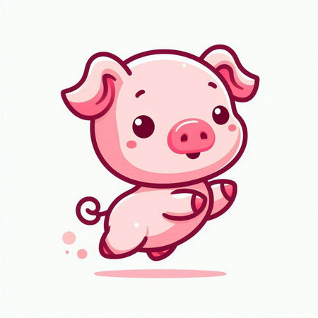 Cute piglet running on a white background. Vector illustration.のイラスト素材