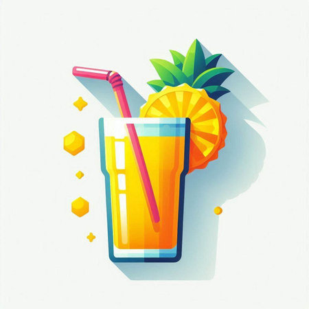 Pineapple juice in a glass with a straw. Vector illustration.のイラスト素材