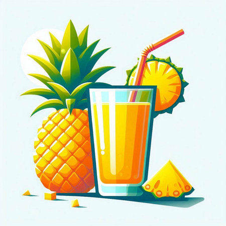 Pineapple juice in a glass with a straw. Vector illustration.のイラスト素材
