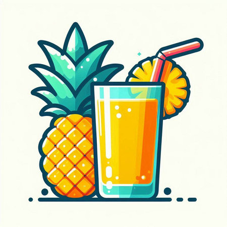 Pineapple juice in a glass with a straw. Vector illustration.のイラスト素材