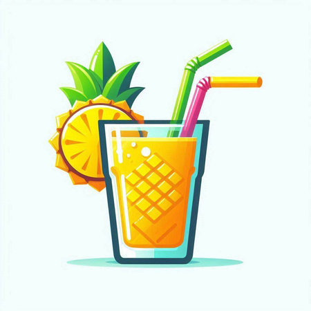 Pineapple smoothie in a glass with a straw. Vector illustration.のイラスト素材