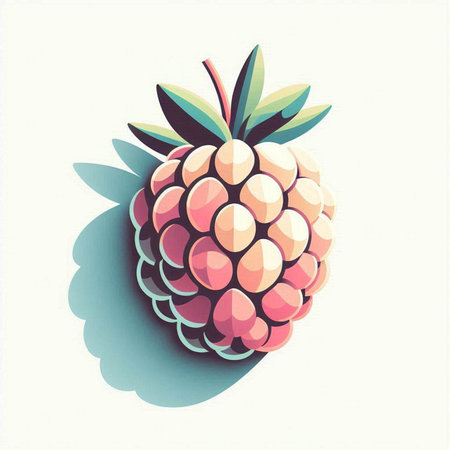 Raspberry with leaves on a white background. Illustration in retro style.のイラスト素材