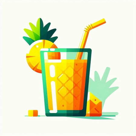 Cocktail with pineapple. Vector illustration in flat cartoon style.のイラスト素材