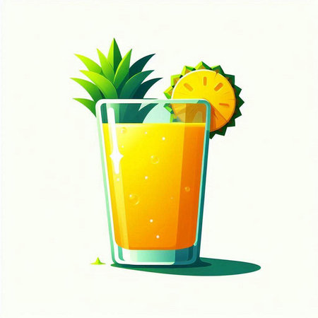 Pineapple juice in a glass on a white background. Vector illustration.のイラスト素材