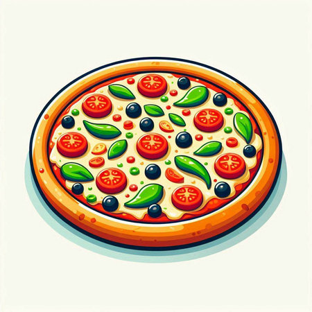 Pizza with tomatoes, olives and cheese. Vector illustration.のイラスト素材