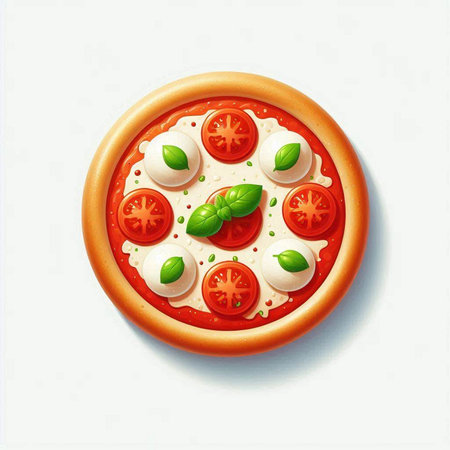 Illustration of pizza with mozzarella cheese, tomato and basilのイラスト素材