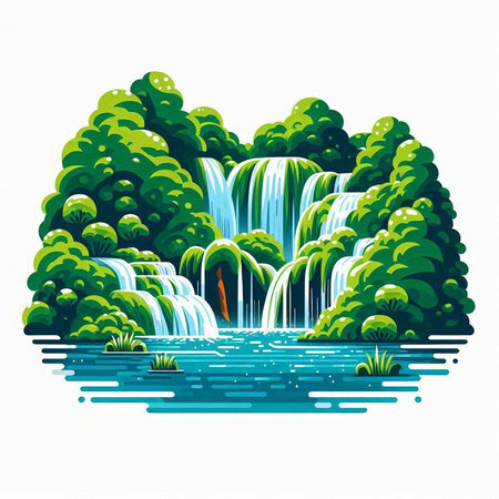 Waterfall in the forest. Waterfall in the forest. Vector illustration.のイラスト素材