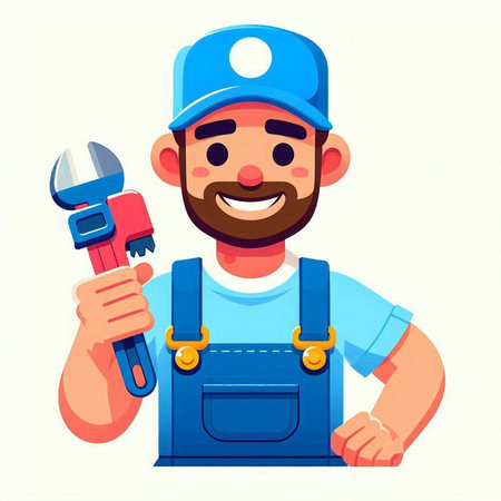 Plumber in uniform with wrench. Vector illustration in cartoon style.のイラスト素材