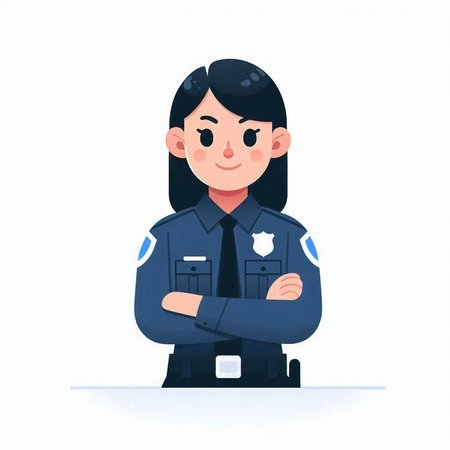 Female police officer cartoon character. Vector illustration in a flat style.のイラスト素材