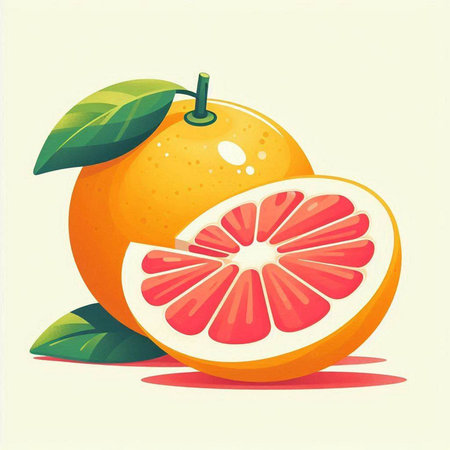 Grapefruit with leaves on a white background. Vector illustration.のイラスト素材