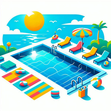 Swimming pool in isometric style. Vector illustration of a swimming pool.のイラスト素材