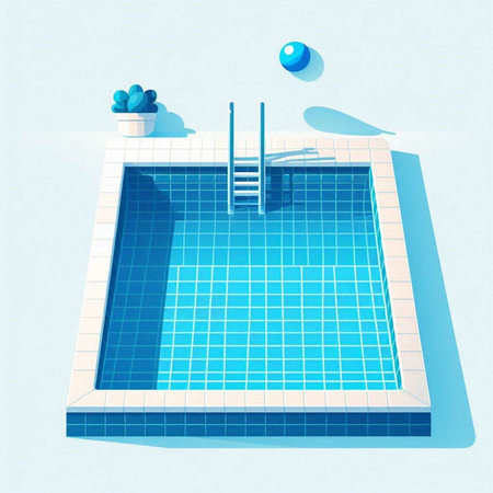Swimming pool with blue tiles and blue water. Vector illustration.のイラスト素材