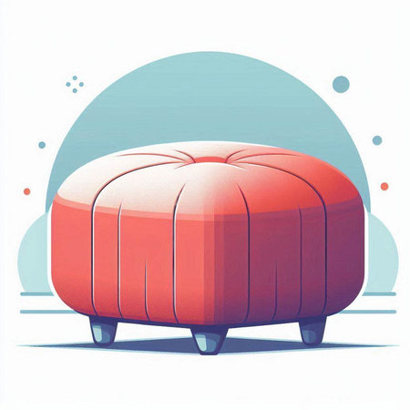 Illustration of a 3d red pouf on a white backgroundのイラスト素材