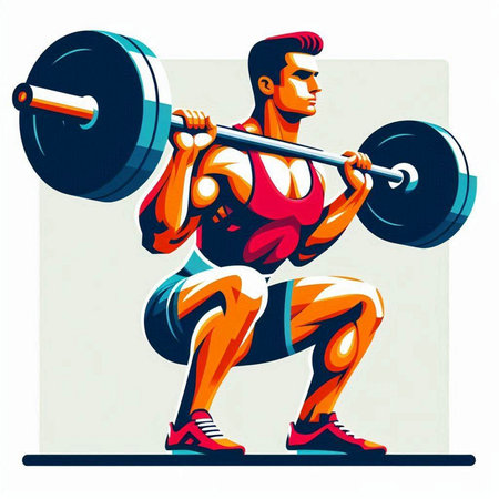 Vector illustration of a man lifting a barbell in a gym.のイラスト素材