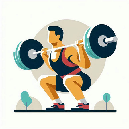 Vector illustration of a man lifting a barbell in the park.のイラスト素材