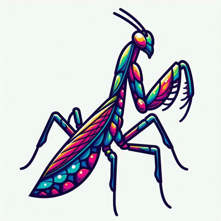 Praying mantis. Colorful hand drawn vector illustration.のイラスト素材