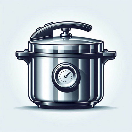 Illustration of a stainless steel saucepan on a blue background.のイラスト素材