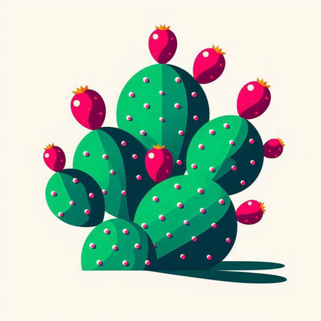 Cactus with red fruits on a white background. Vector illustration.のイラスト素材
