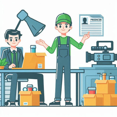 Courier working in the office. Vector illustration in flat styleのイラスト素材