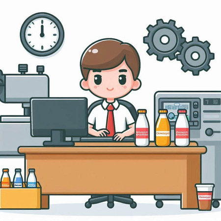Businessman working at the office - Colored Cartoon Vector Illustrationのイラスト素材