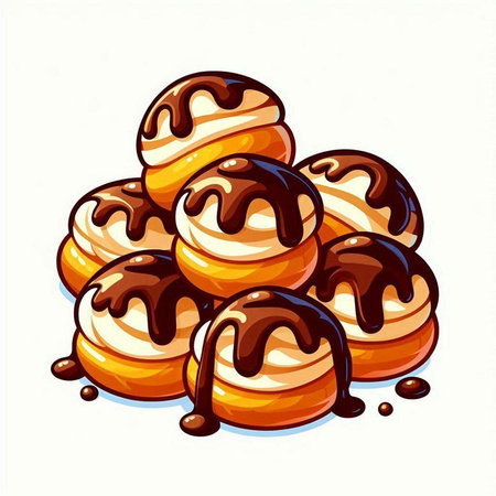Illustration of a group of donuts with chocolate on a white backgroundのイラスト素材