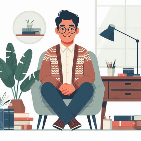 Man sitting in armchair at home. Vector illustration in flat styleのイラスト素材
