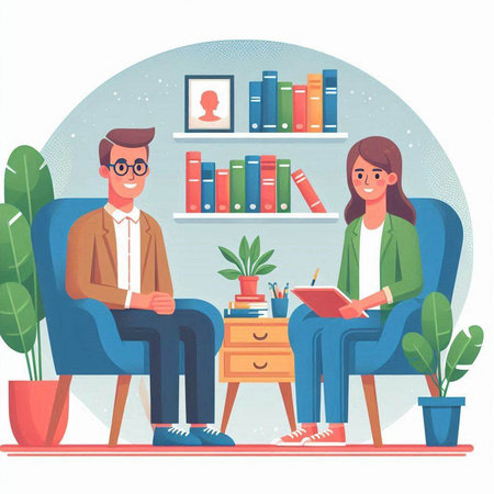 Man and woman sitting in armchairs and reading books. Vector illustration.のイラスト素材