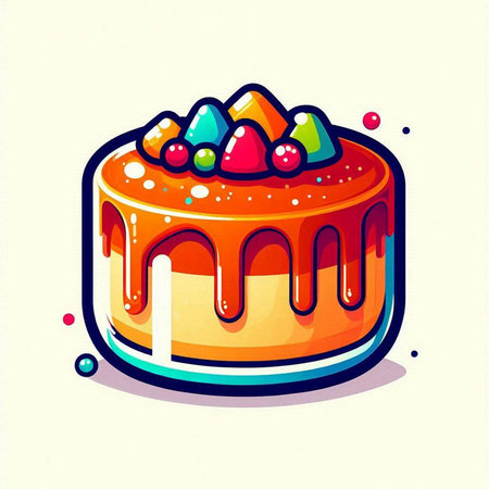 Illustration of a colorful birthday cake in cartoon style on a light backgroundのイラスト素材