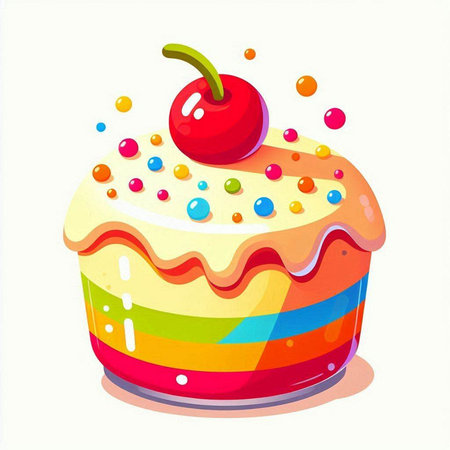 Colorful cupcake with cherry isolated on white background. Vector illustration.のイラスト素材
