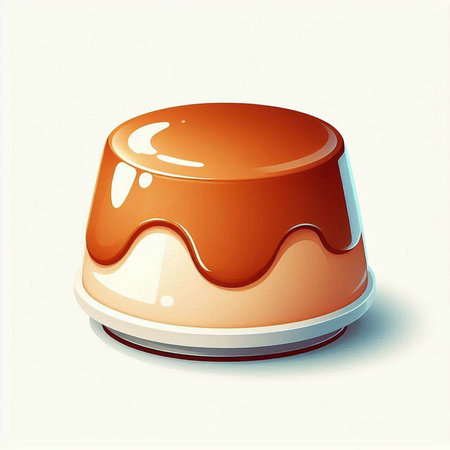 Illustration of a caramel pudding on a white background with a shadowのイラスト素材