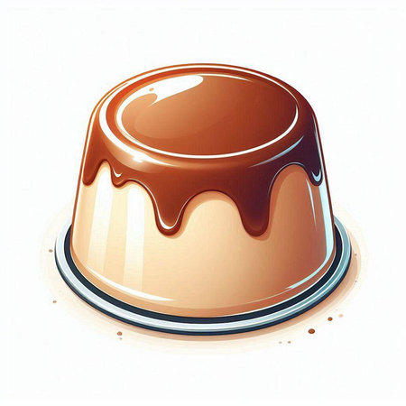 Illustration of a chocolate pudding with caramel on a white background.のイラスト素材