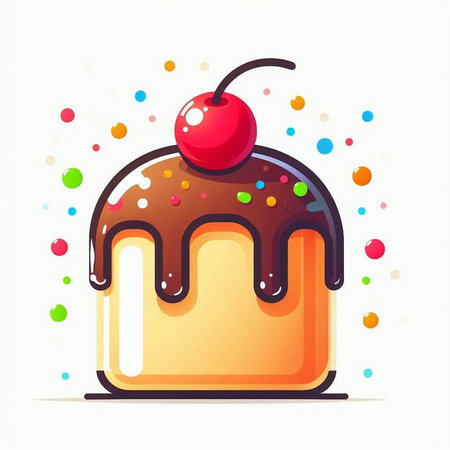 Cake with cherry and sprinkles. Vector illustration on white background.のイラスト素材