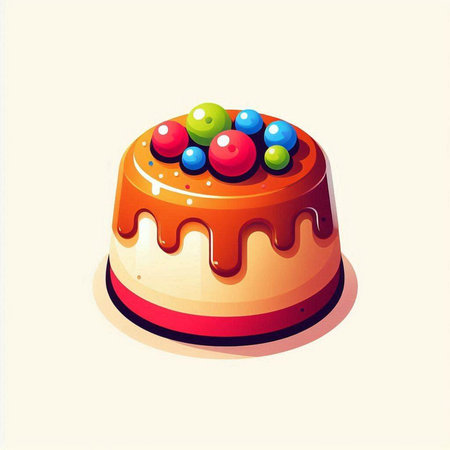 Illustration of a cake with colorful candies on a white backgroundのイラスト素材
