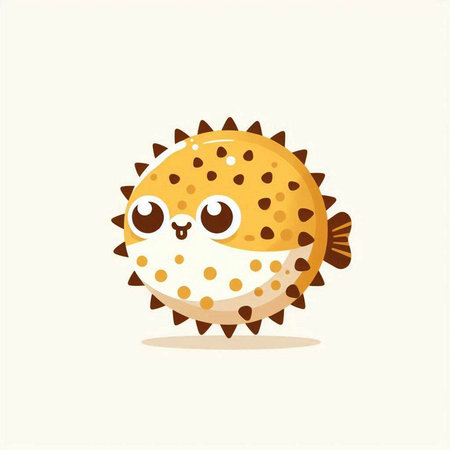 Cute cartoon puffer fish. Vector illustration isolated on white background.のイラスト素材