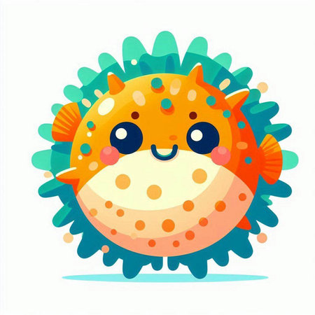 Cute cartoon fish character in the form of a circle. Vector illustration.のイラスト素材