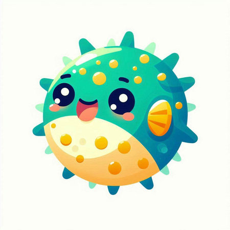 Cute kawaii cartoon puffer fish. Vector illustration.のイラスト素材