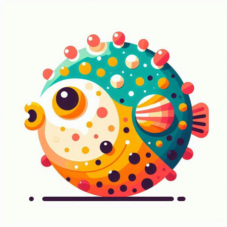 Funny cartoon fish. Vector illustration in flat style isolated on white background.のイラスト素材